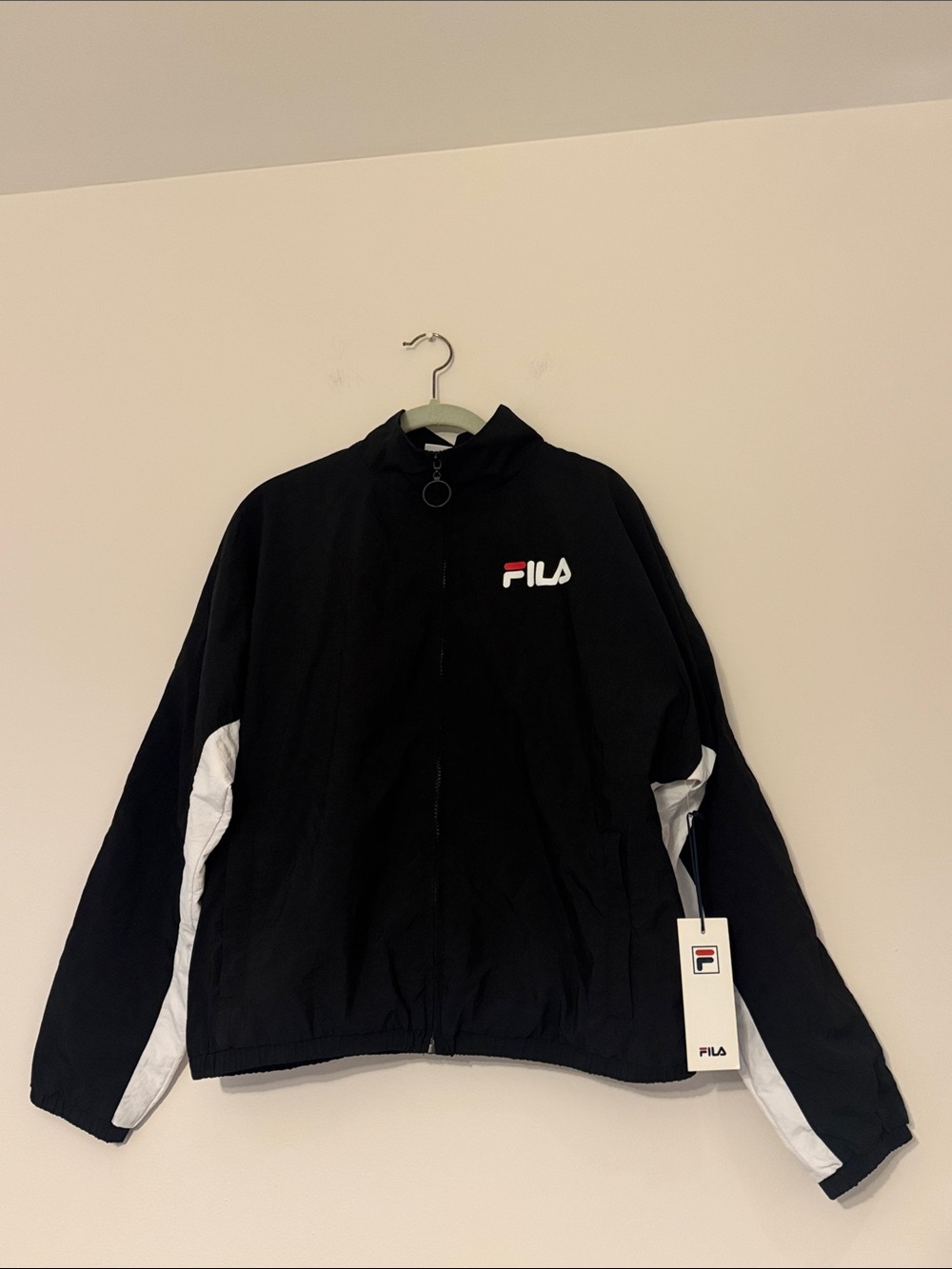 Fila Black Bomber Jacket with White Side Panels and Logo